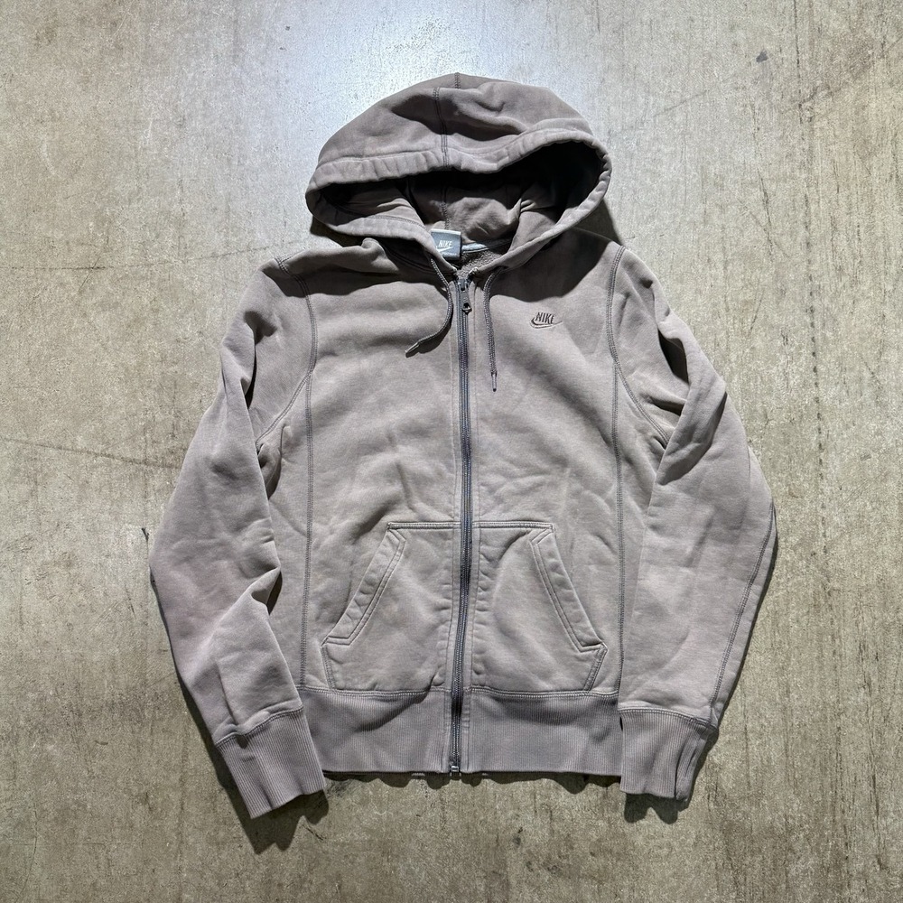 Nike Hoodie Sweatshirt Mens Medium Gray Full Zip Fleece Embroidered Logo Pockets